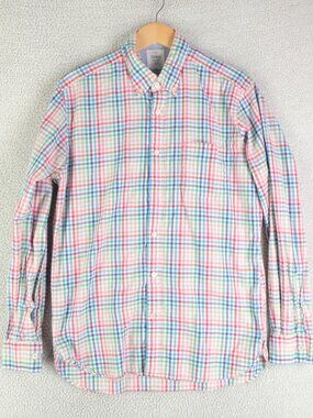 Thomas Mayes Shirt Mens Medium White Blue Pink Plaid Button Down Oxford Easter